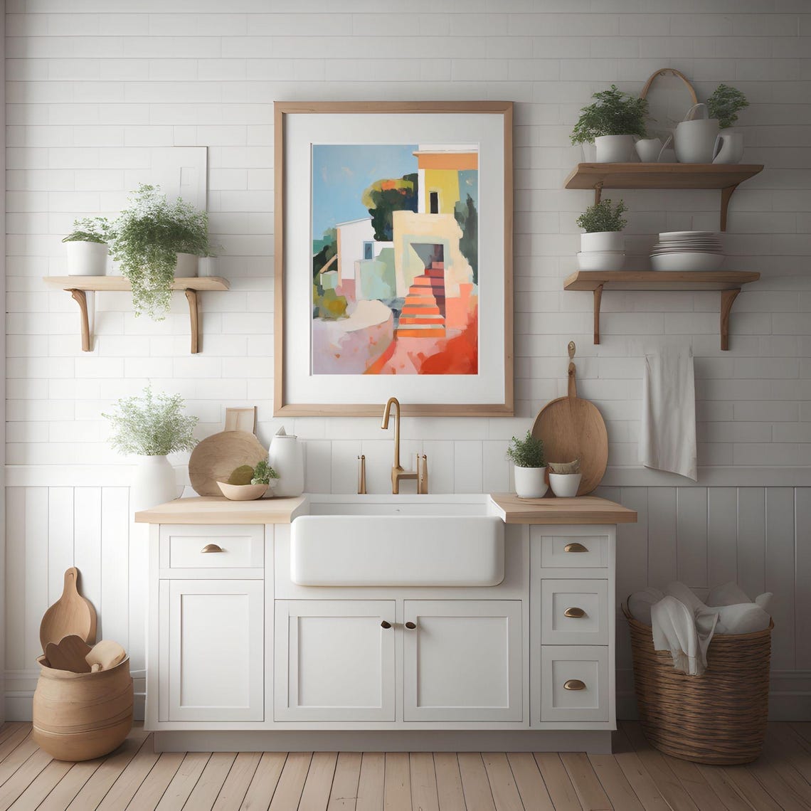 Spanish Houses Travel Poster, Mediterranean Abstract - Image 2