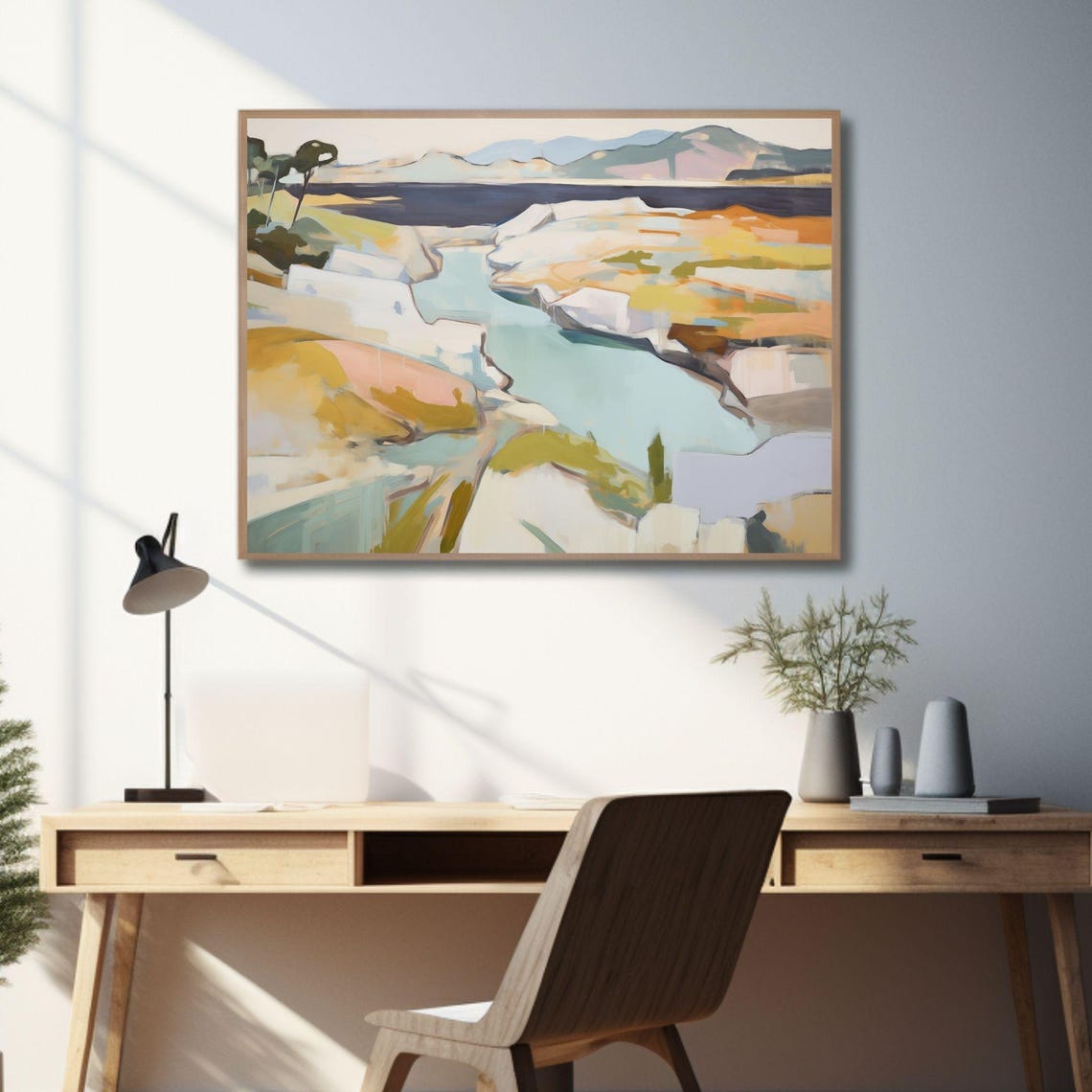 Abstract Coastal River Painting Ochre Cliffs Estuary Modern Art Poster - Image 2
