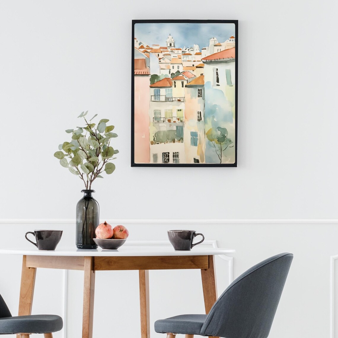 Lisbon Portugal Watercolor Painting Red Rooftops Travel Poster - Image 3