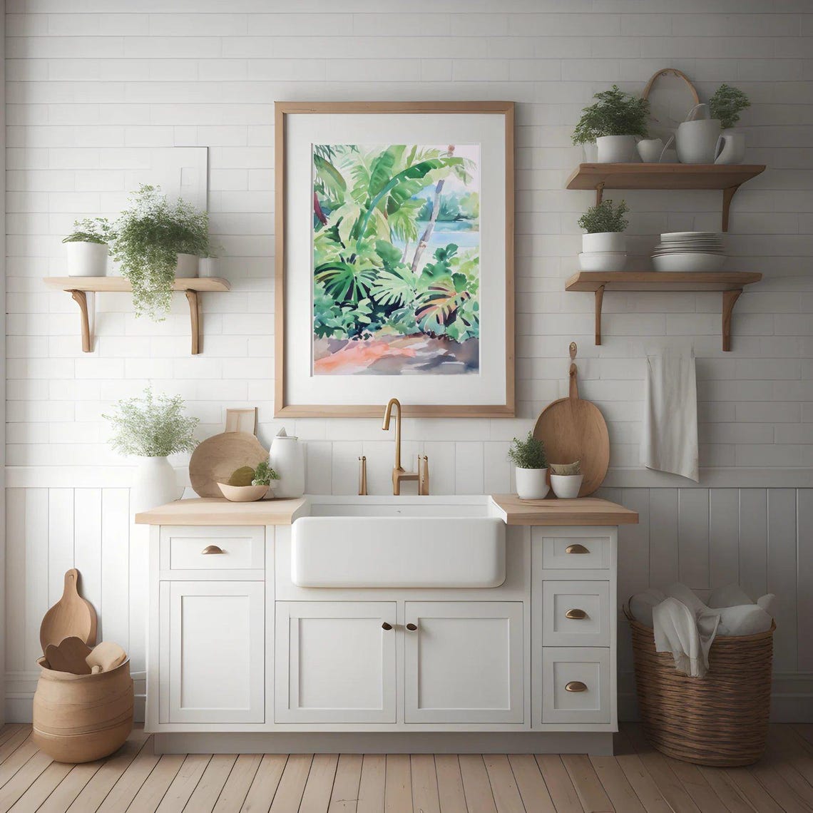 Tropical Beach Botanical Painting Lush Palm Leaves Watercolor Poster - Image 4
