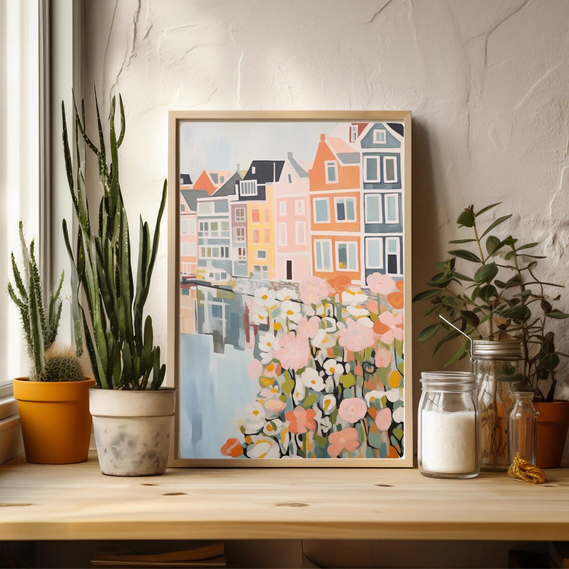 Amsterdam Canal Houses Flowers Watercolor Colorful City Scene Poster - Image 2