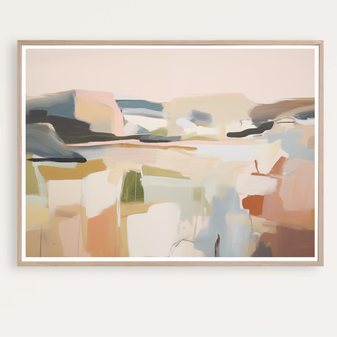 Neutral Abstract Landscape Painting Blush Beige Modern Art Poster
