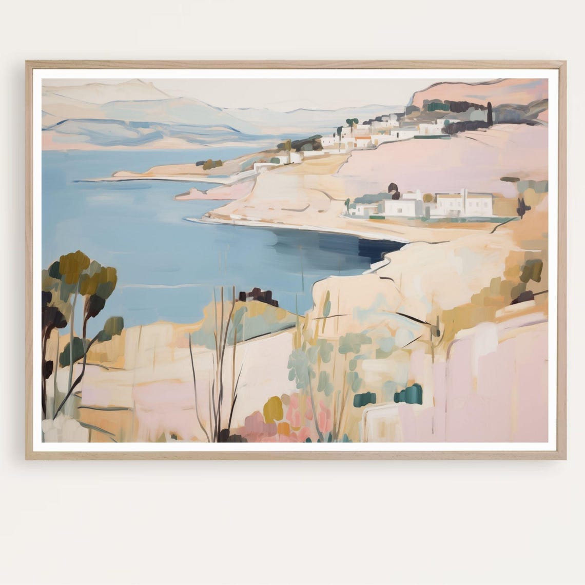 Pink Abstract Seascape Coastal Cliffs Soft Pastel Painting Poster