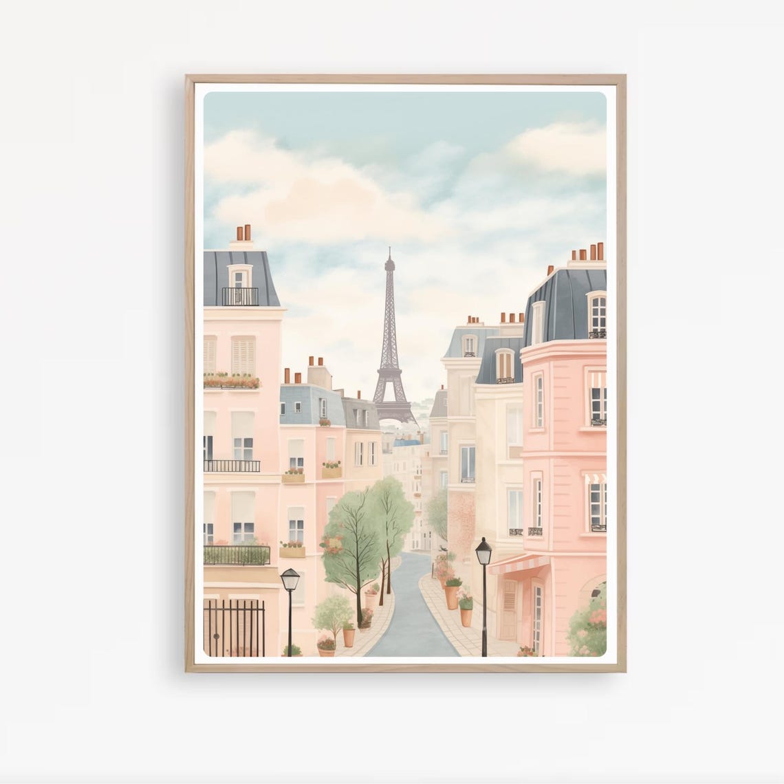 Paris Street With Eiffel Tower Pastel Pink Buildings Travel Poster - Image 4