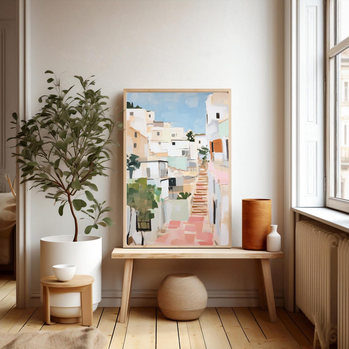 Ibiza Whitewashed Old Town Watercolor Balearic Island Street Poster - Image 2