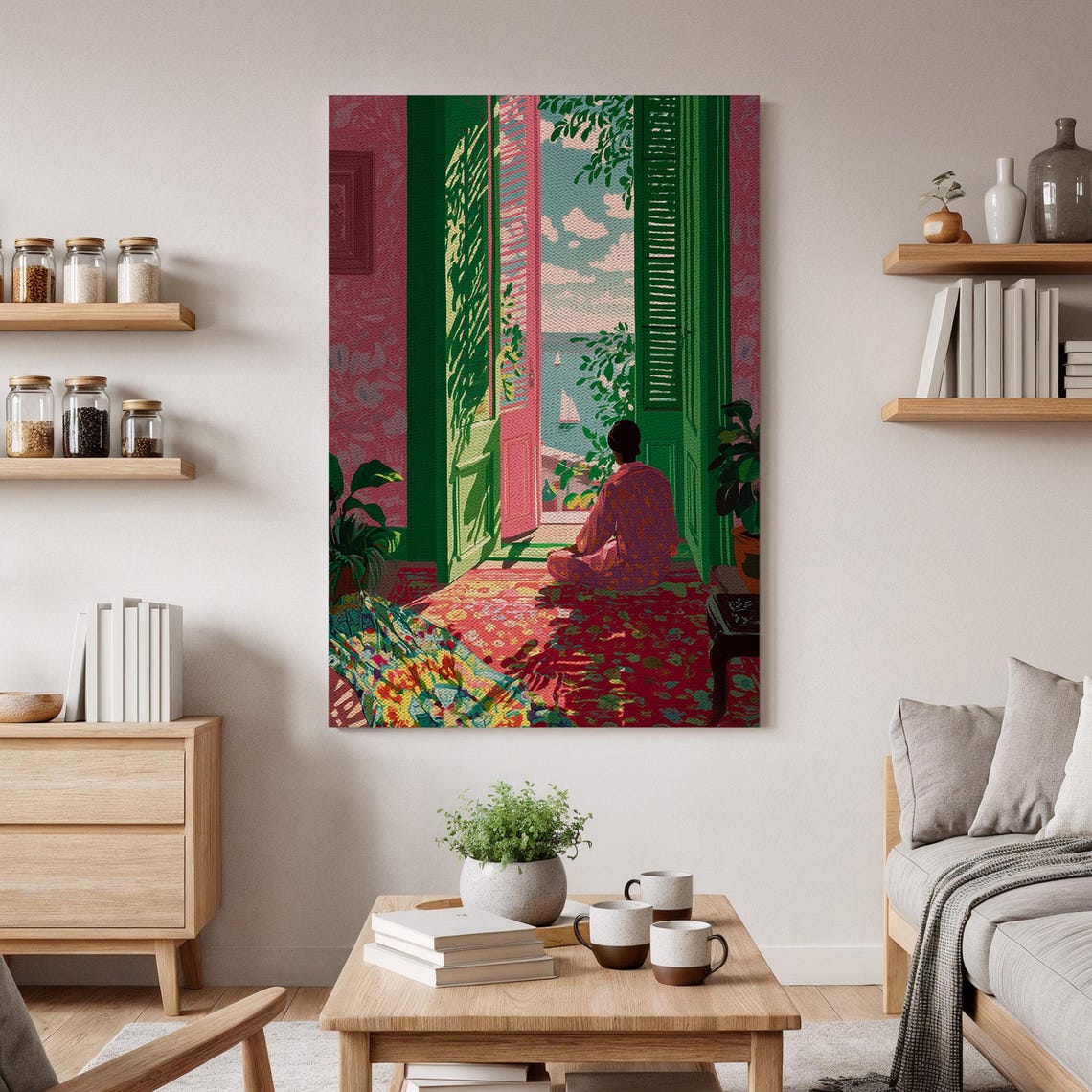 Seaside Morning Balcony View Person Watching Ocean Canvas Art Print