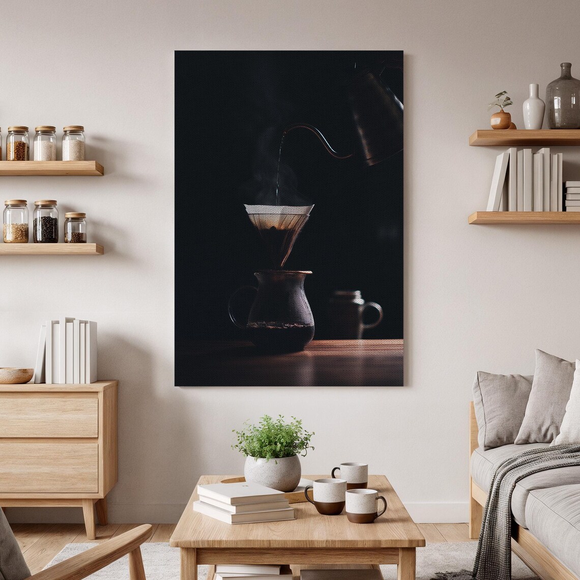 Pour Over Coffee Canvas Wall Art Minimalist Barista Print Dark Roast Brewing Modern Kitchen Artwork Lover Decor
