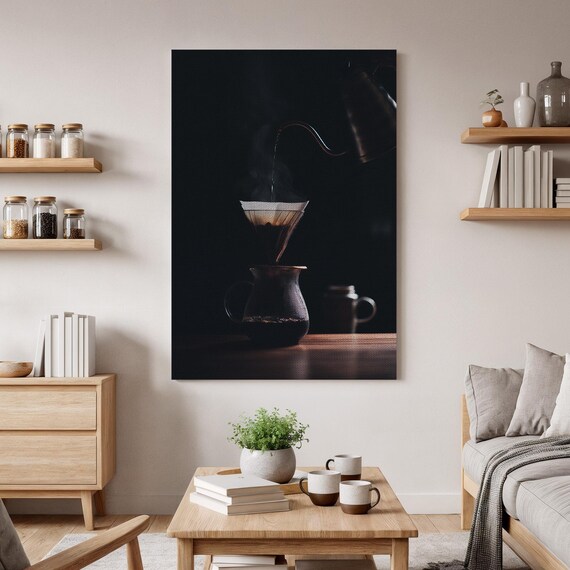 Moody Pour Over Coffee Brewing Dark Rustic Photography Poster