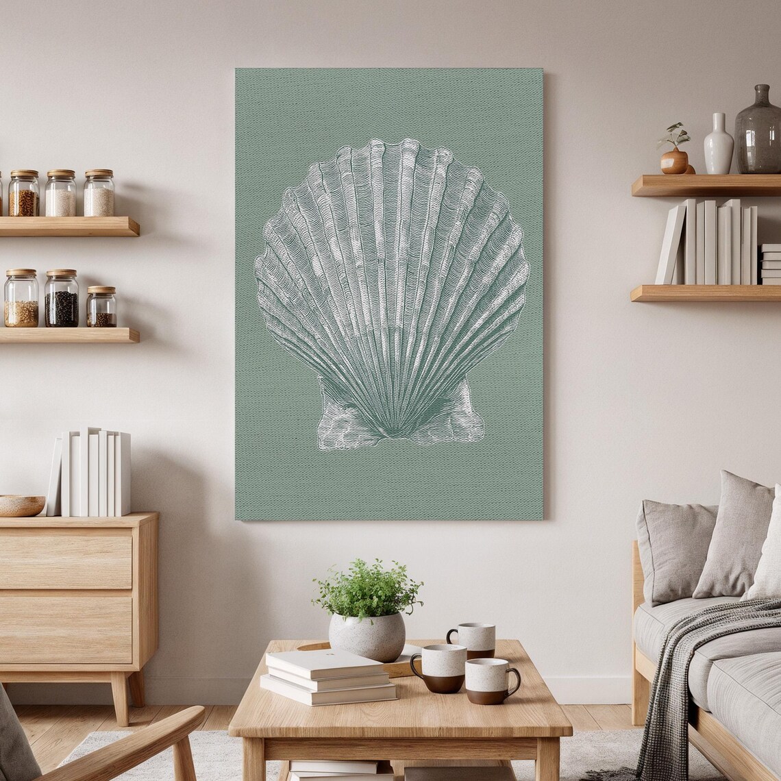 Seashell Canvas Wall Art Coastal Beach Nautical Ocean Print Minimalist Shell Illustration Seaside Inspired Decor