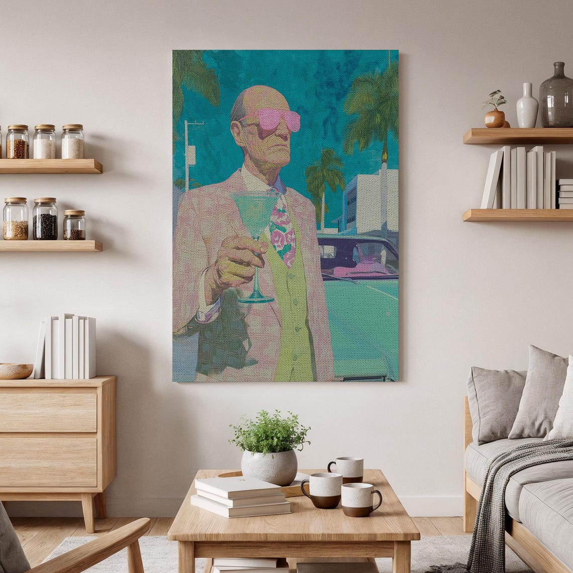 Retro Miami Pop Art Gentleman With Pink Sunglasses and Martini Poster