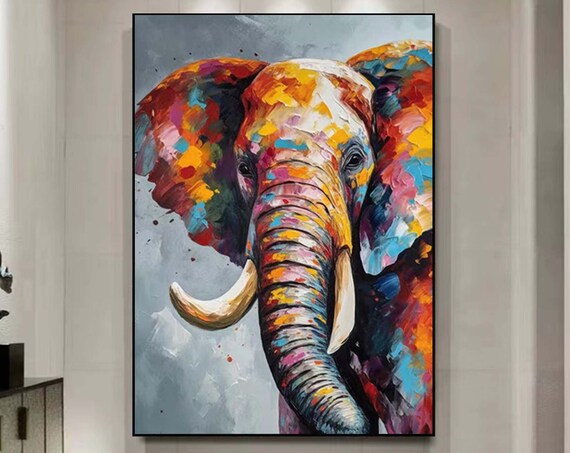 Colorful Elephant Head Rainbow Impasto Animal Portrait Safari Poster