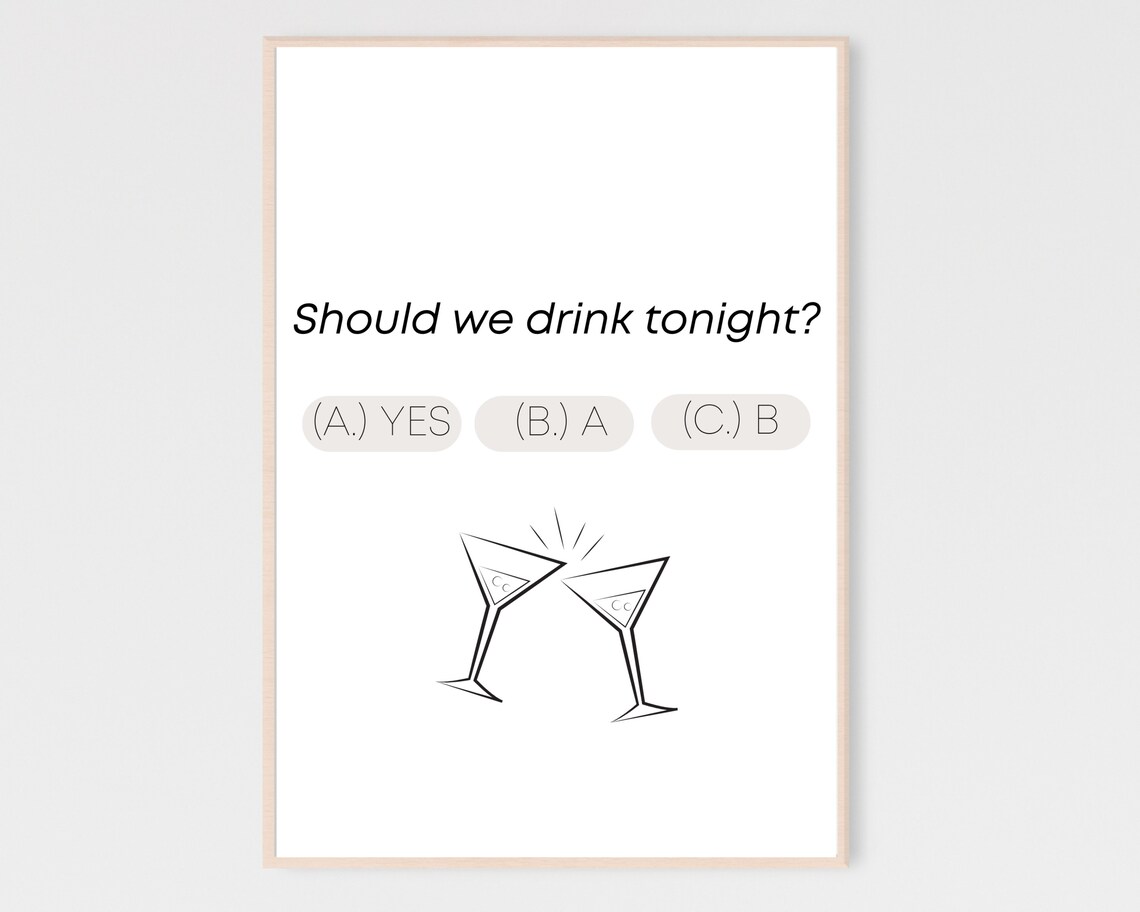 Should We Drink Tonight Funny Cocktail Quiz Bar Cart Wall Poster