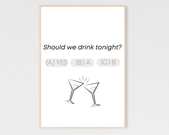 Should We Drink Tonight Funny Cocktail Quiz Bar Cart Wall Poster