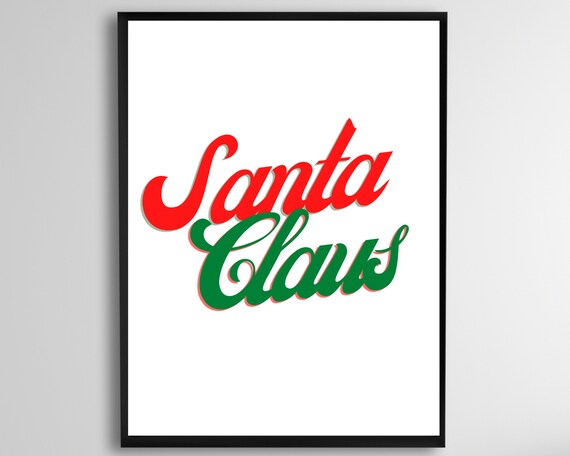 Santa Claus Retro Script Christmas Typography Minimal Holiday Poster