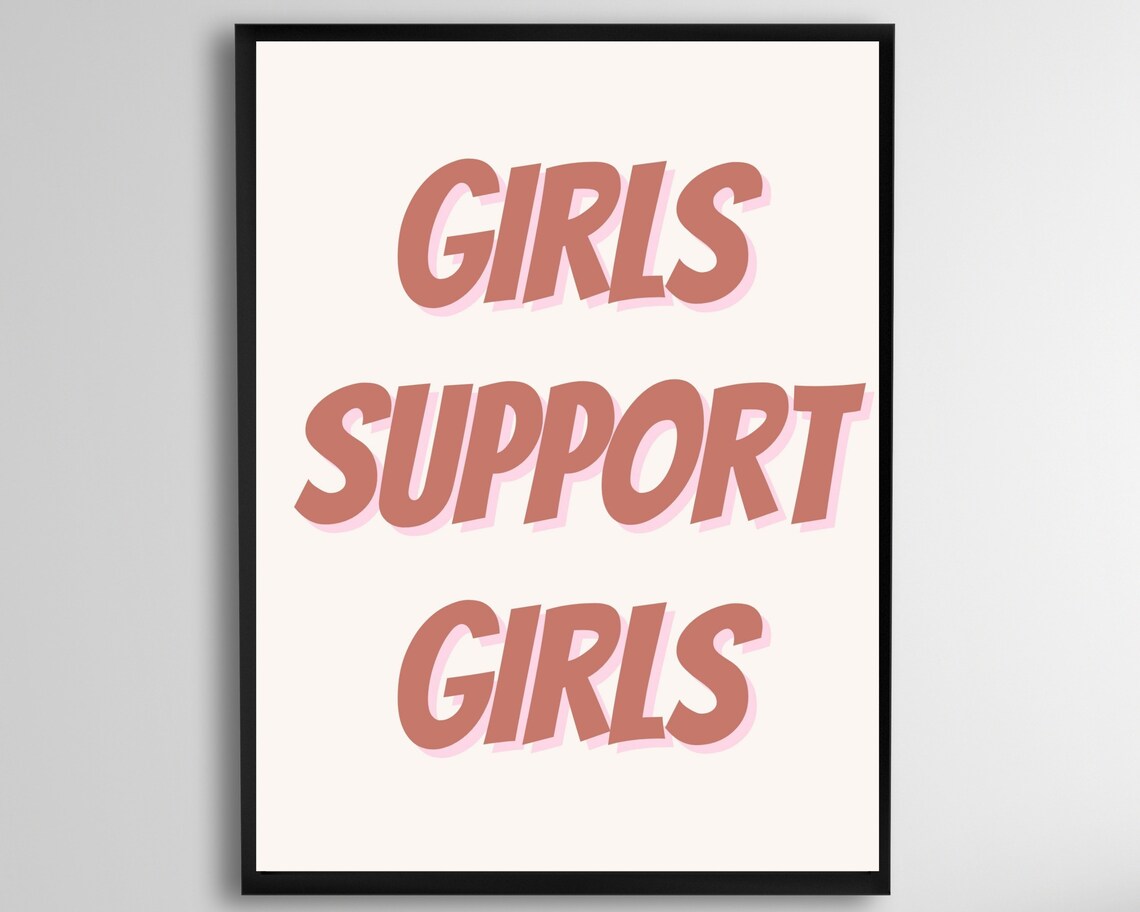 Girls Support Girls Bold Retro Lettering Poster in Warm Terracotta