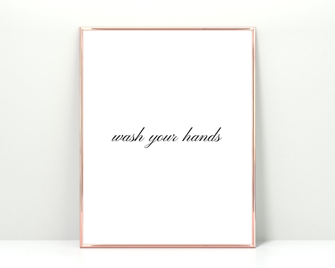 Wash Your Hands Script Bathroom Sign Minimalist Rose Gold Poster