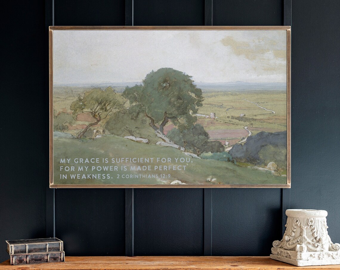 My Grace Is Sufficient Scripture Art Print, Mountain
