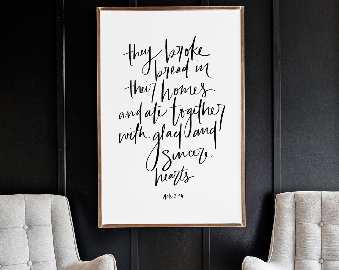 Acts 2:46 Hand-Lettered Wall Art Print, Fall Decor