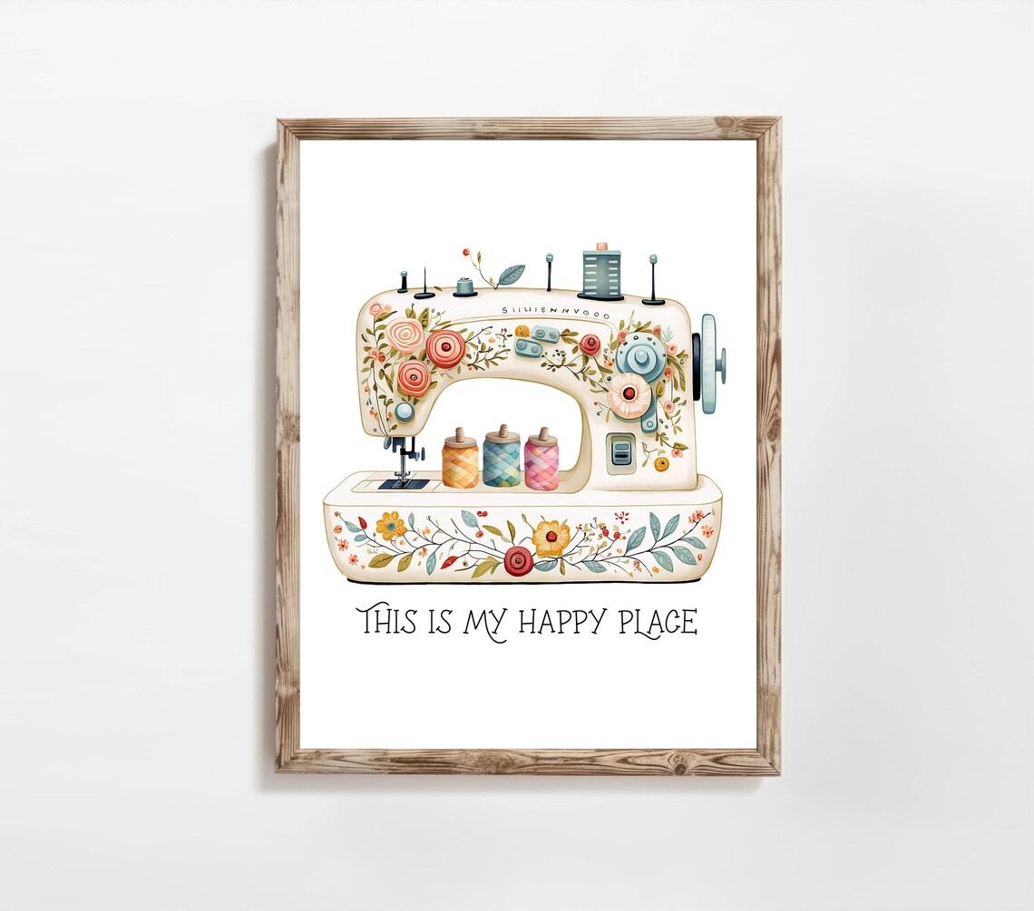 This Is My Happy Place Floral Sewing Machine Craft Room Quote Poster - Image 8