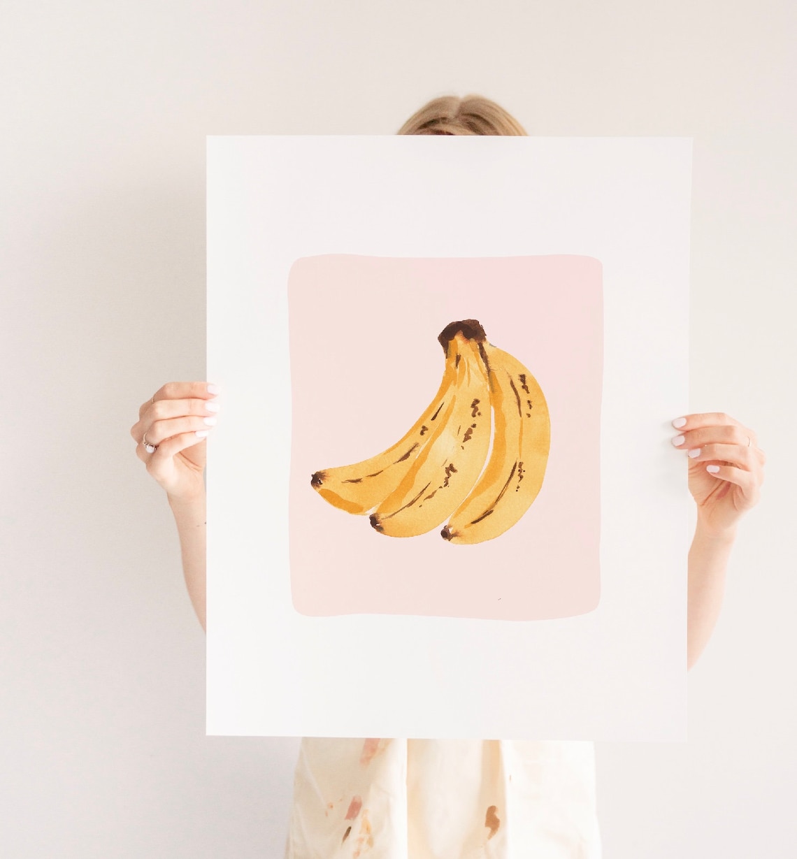 Bananas Watercolor Minimalist Pink Background Fruit Kitchen Art Print - Image 2