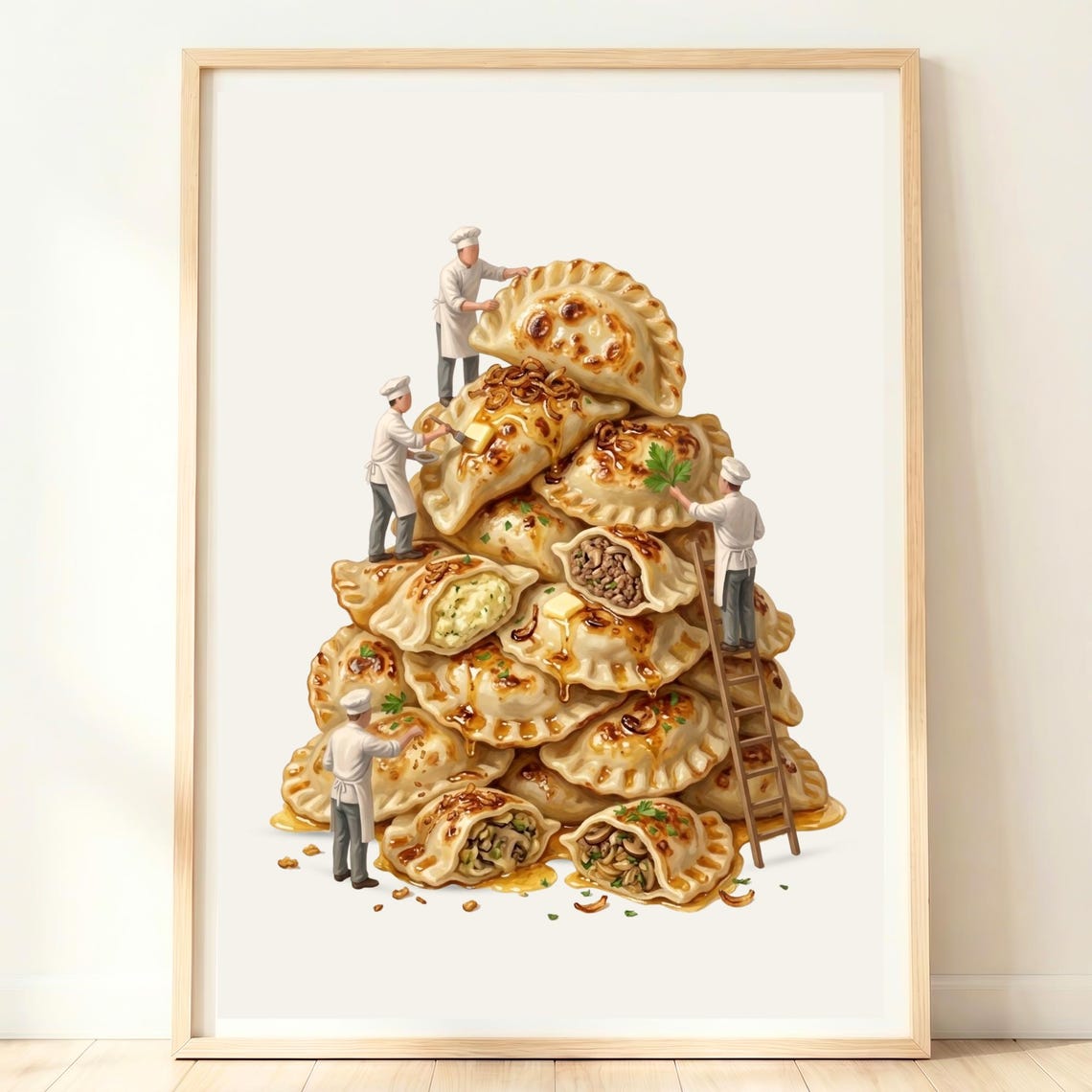 Polish Pierogi Dumplings with Tiny Chefs Kitchen Food Poster