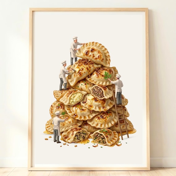 Polish Pierogi Dumplings with Tiny Chefs Kitchen Food Poster
