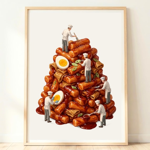 South Korea Wall Art Tteokbokki Print Korean Kitchen Poster Seoul Food Decor Street K Gift