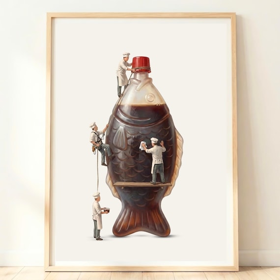 Giant Soy Sauce Fish Bottle Tiny Chefs Japanese Kitchen Poster