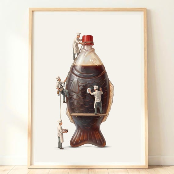 Soy Sauce Bottle Wall Art Japanese Kitchen Print Asian Food Decor Sushi Lover Artwork Minimal