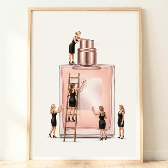 Feminine Room Decor Perfume Wall Art Fragrance Bottle Print Girls Bedroom Modern Beauty