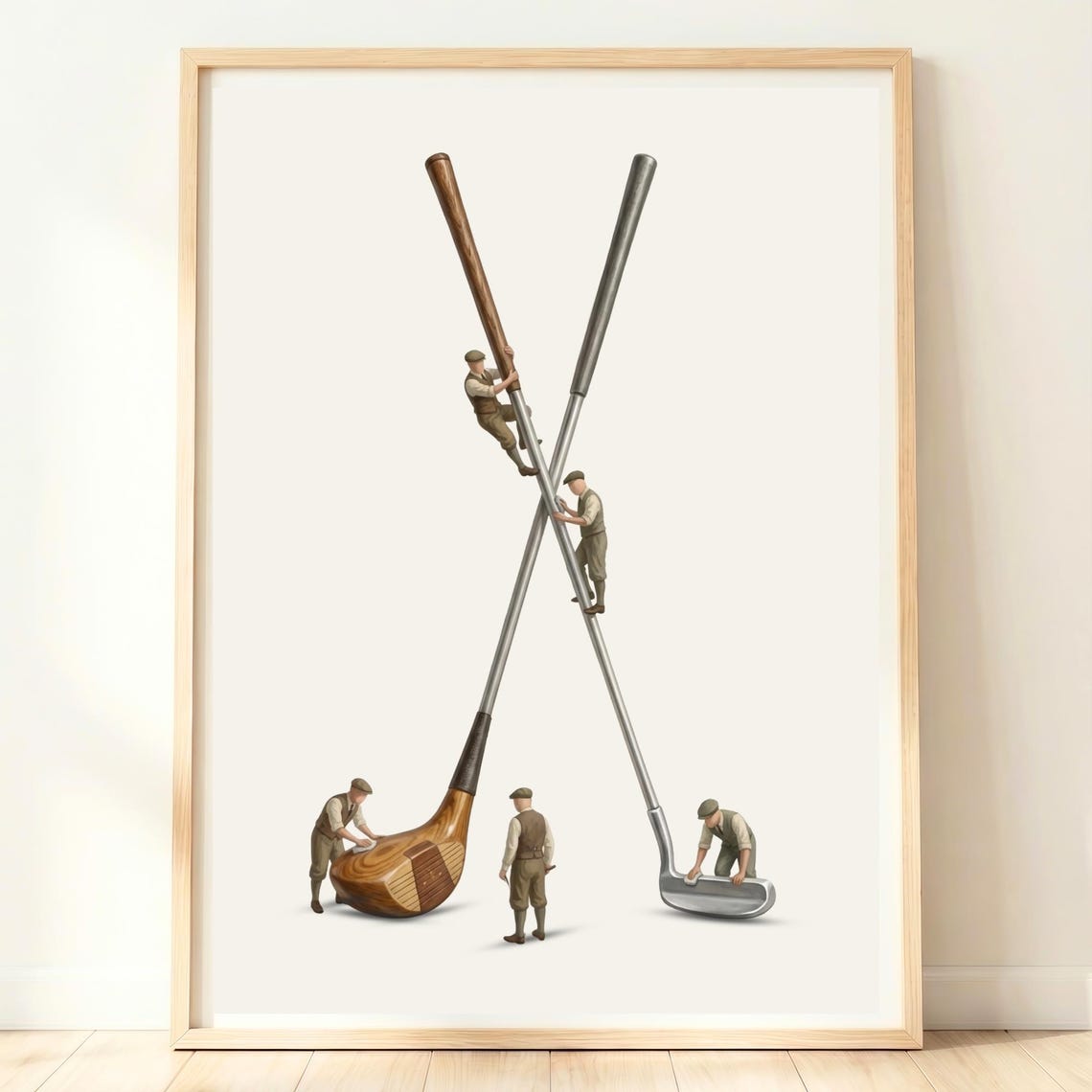 Vintage Tiny Golfers Giant Crossed Clubs Retro Golf Club Poster