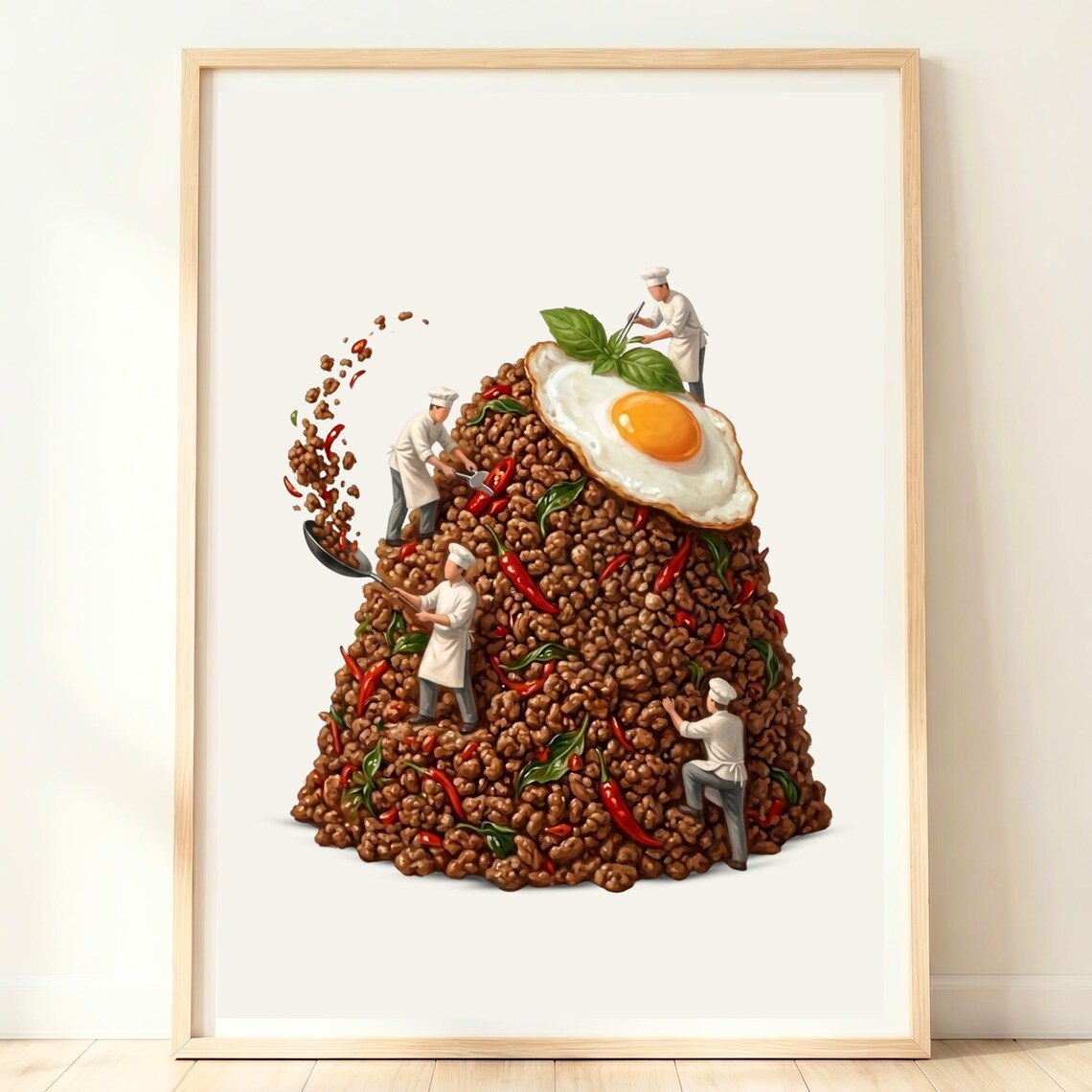 Pad Kra Pao Mountain With Tiny Chefs Fried Egg Basil And Chilies Poster
