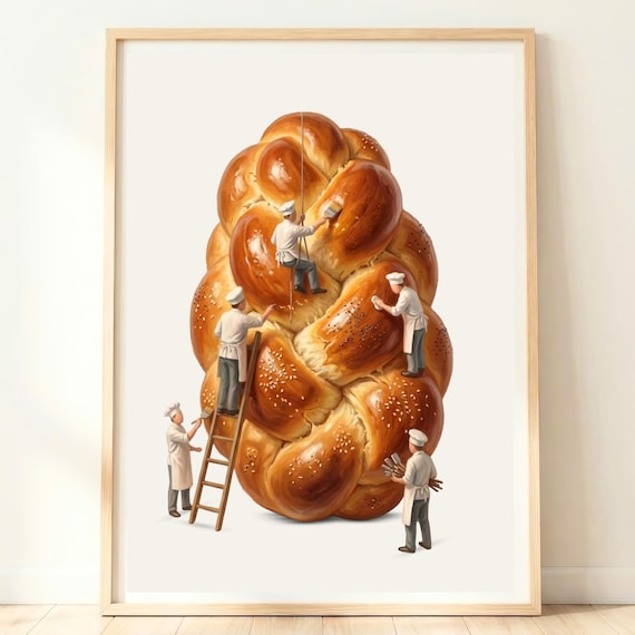 Giant Braided Challah Tiny Bakers Whimsical Shabbat Bread Poster