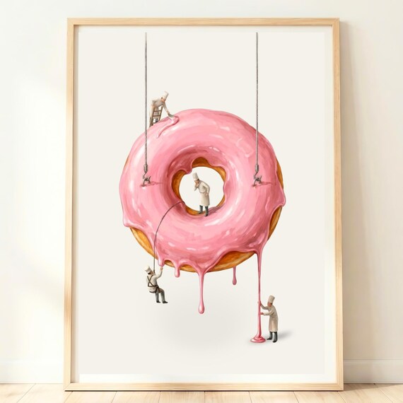 Pink Kitchen Decor Donut Wall Art Cute Aesthetic Print Glazed Doughnut Sweet Bakery Poster Dessert