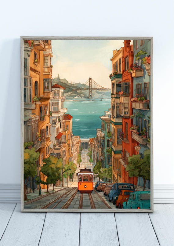 Golden Gate Bridge Watercolor Painting San Francisco Travel Poster