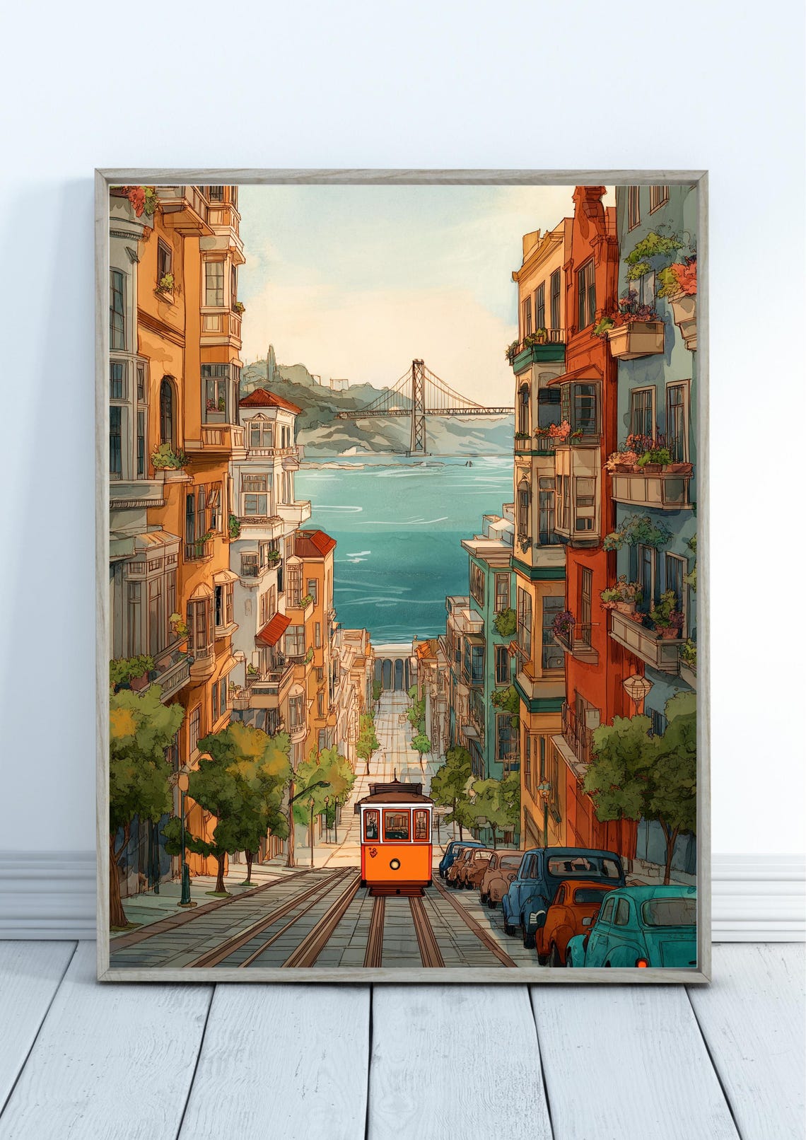 Golden Gate Bridge Watercolor Painting San Francisco Travel Poster