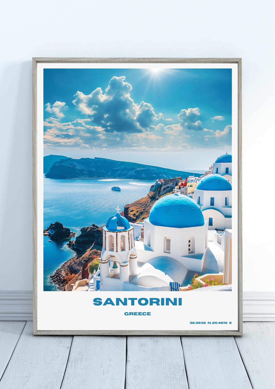 Santorini Travel Print Wall Art Greece Island Poster Cycladic Decor Gift For Mediterranean Lover Coastal Sunset