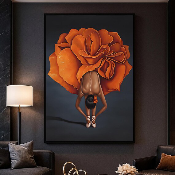 Elegant Ballet Dancer Flower Art, Figurative Print
