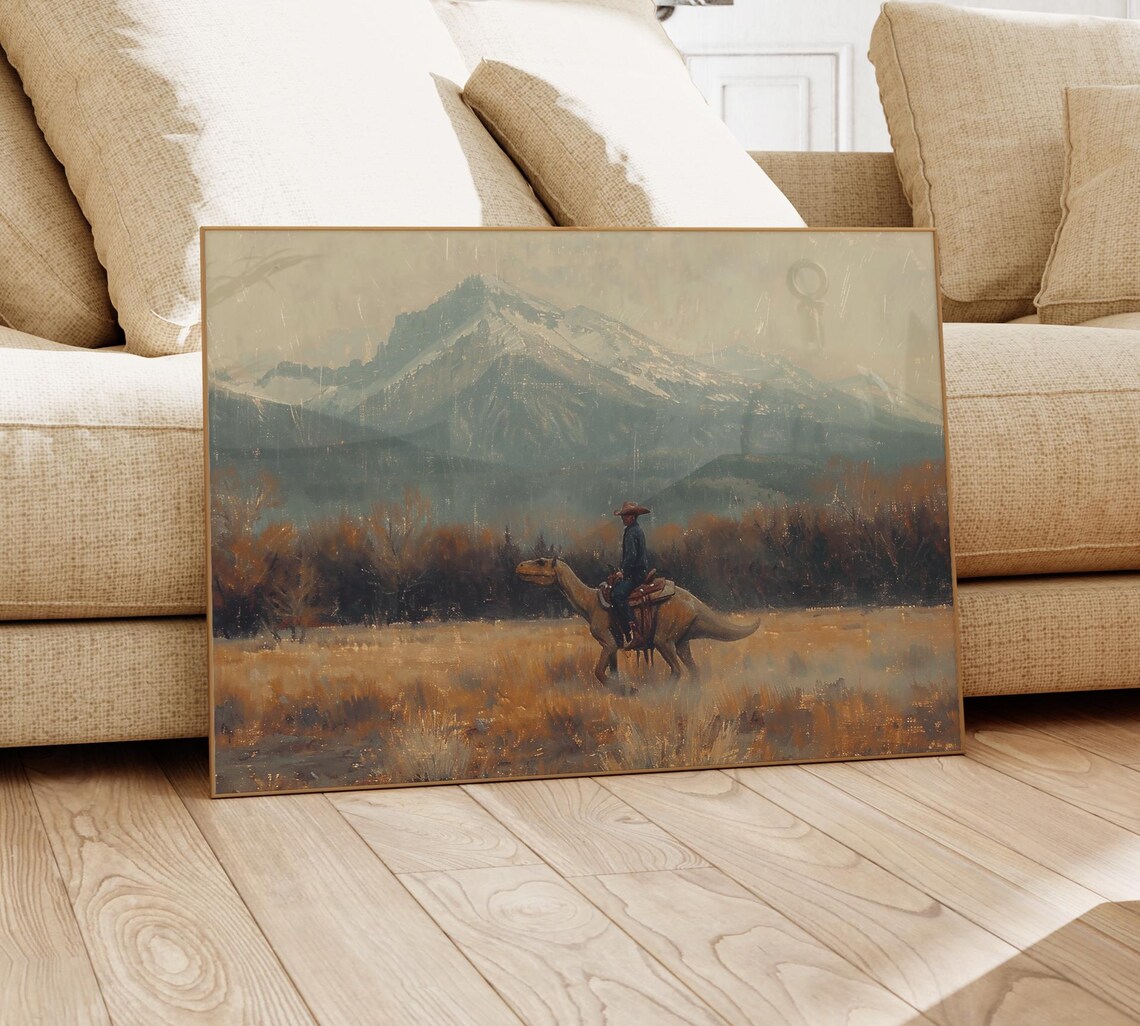 Vintage Dinosaur Cowboy, Western Jurassic Art Print - Image 4
