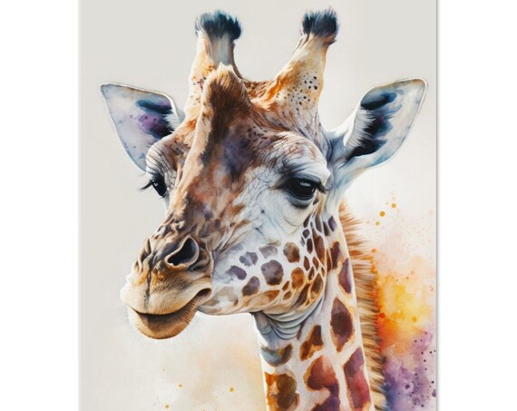 Giraffe Head Profile With Spots Watercolour Safari Animal Poster