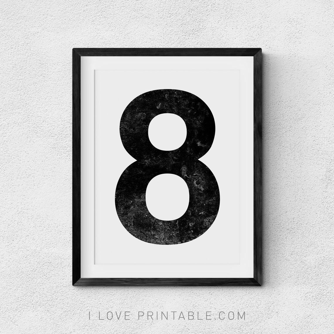 Vintage Distressed Number Eight Black White Typography Poster - Image 2