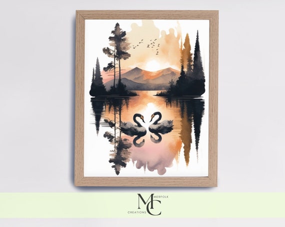 Sunset Landscape Wall Decor For Livingroom Wall Art Housewarming Gift For Landscape Lover Livingroom Decor Landscape Watercolor Art Lake Art