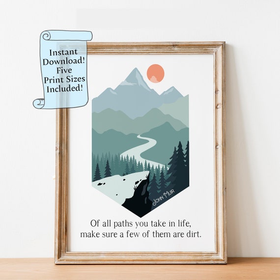 John Muir Quote Wall Art Hiking Nature Adventure Print Outdoor Lover Gift Wilderness Inspirational