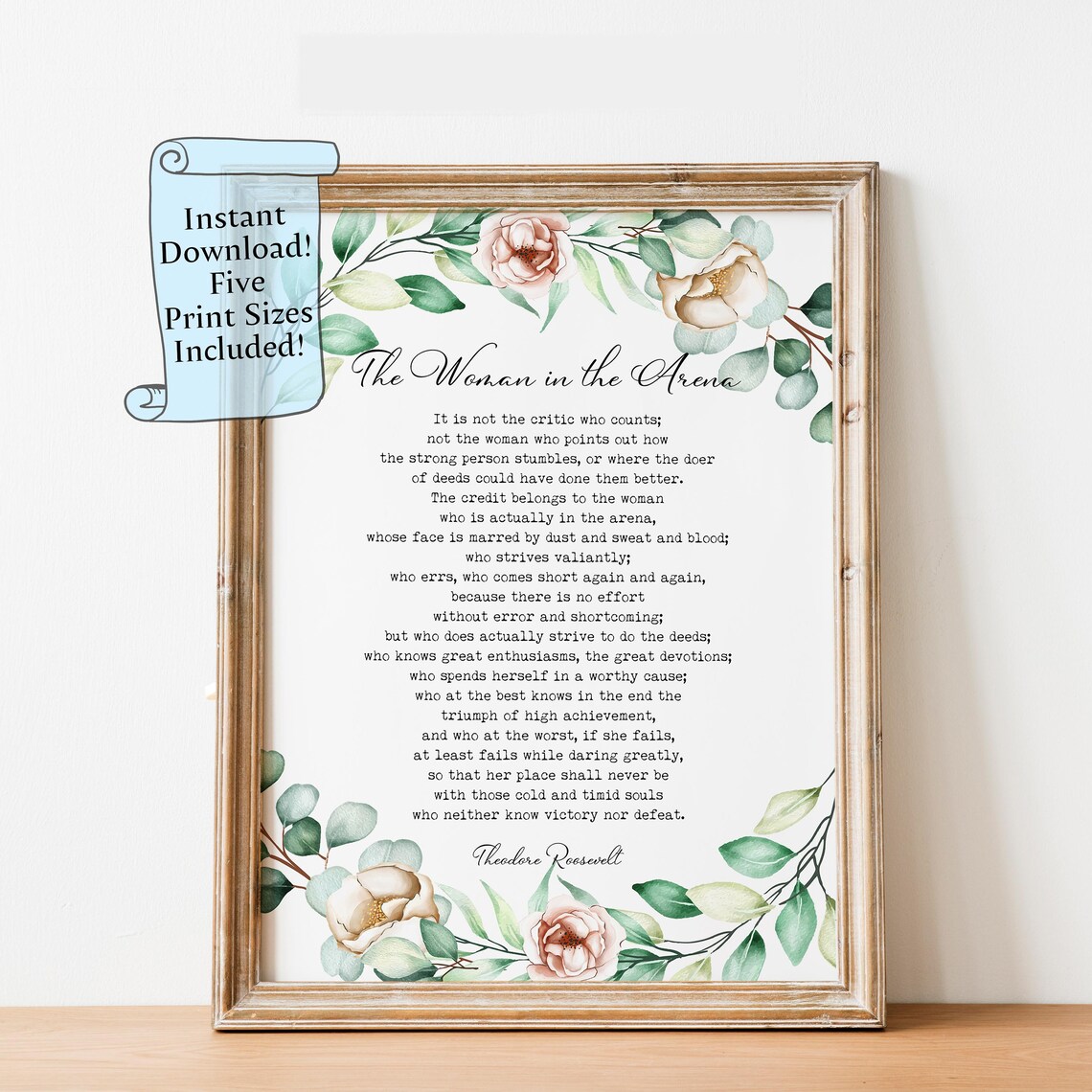 The Woman In Arena Quote Poster, Feminist Inspiration