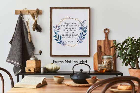 Walt Whitman Happiness Quote Botanical Literary Decor Wall Poster