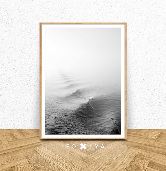 Black and White Ocean Wave Minimalist Coastal Photo Art Poster