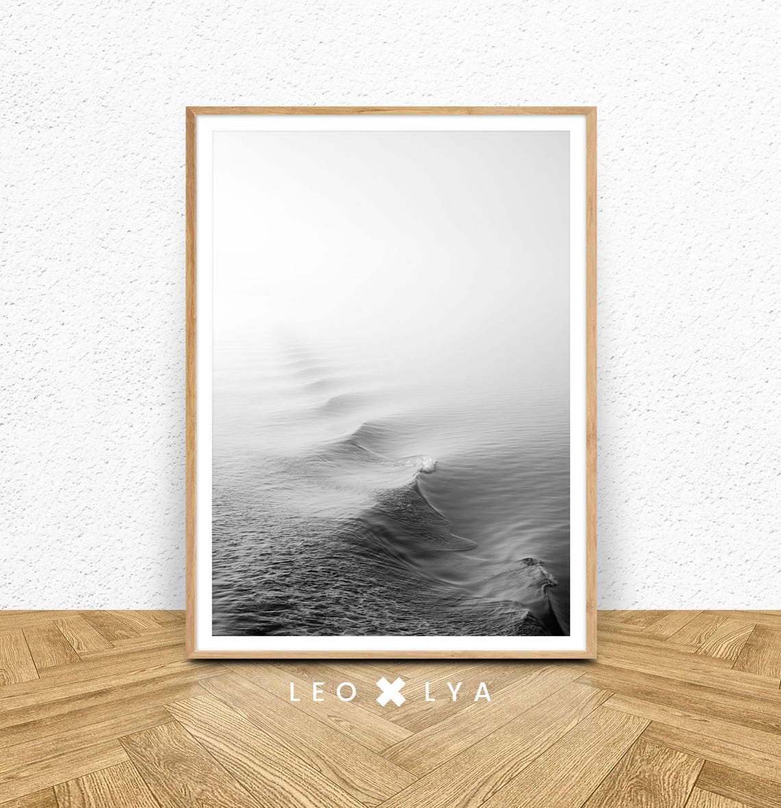 Black and White Ocean Wave Minimalist Coastal Photo Art Poster