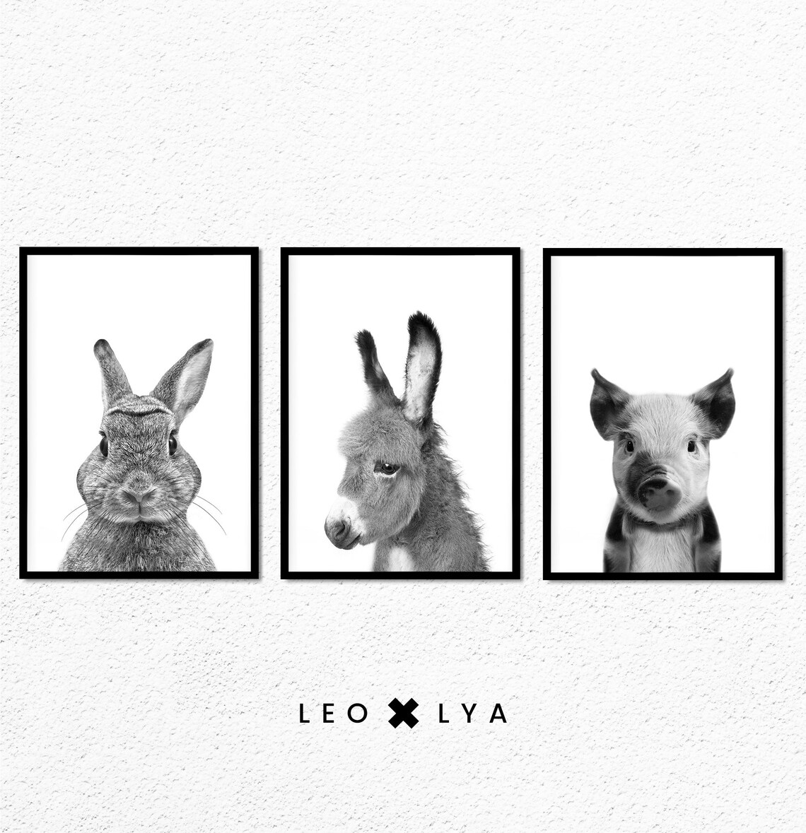 Baby Farm Animals Trio Black and White Cute Nursery Wall Poster