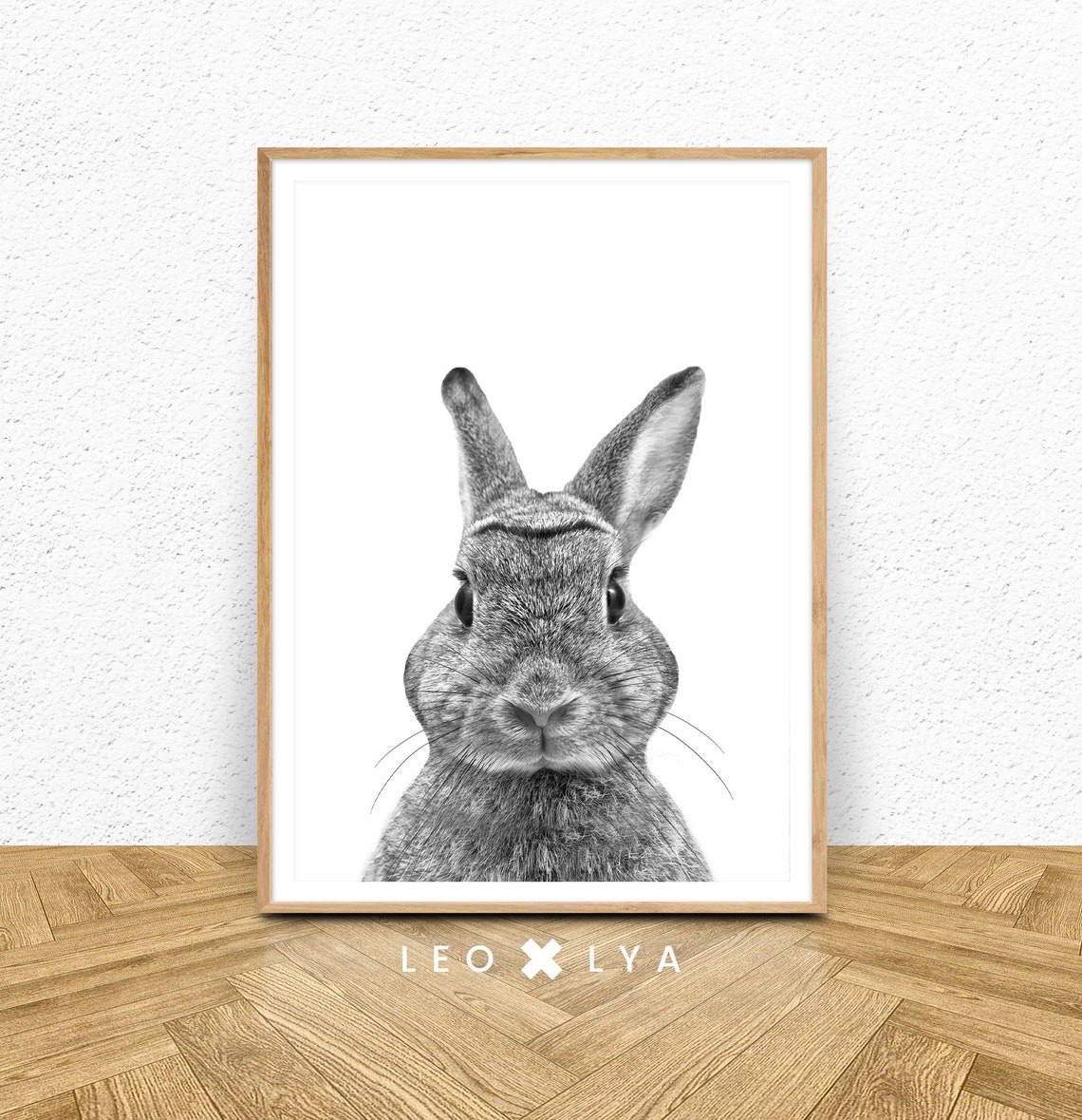 Bunny Rabbit Black And White Cute Animal Portrait Nursery Wall Art
