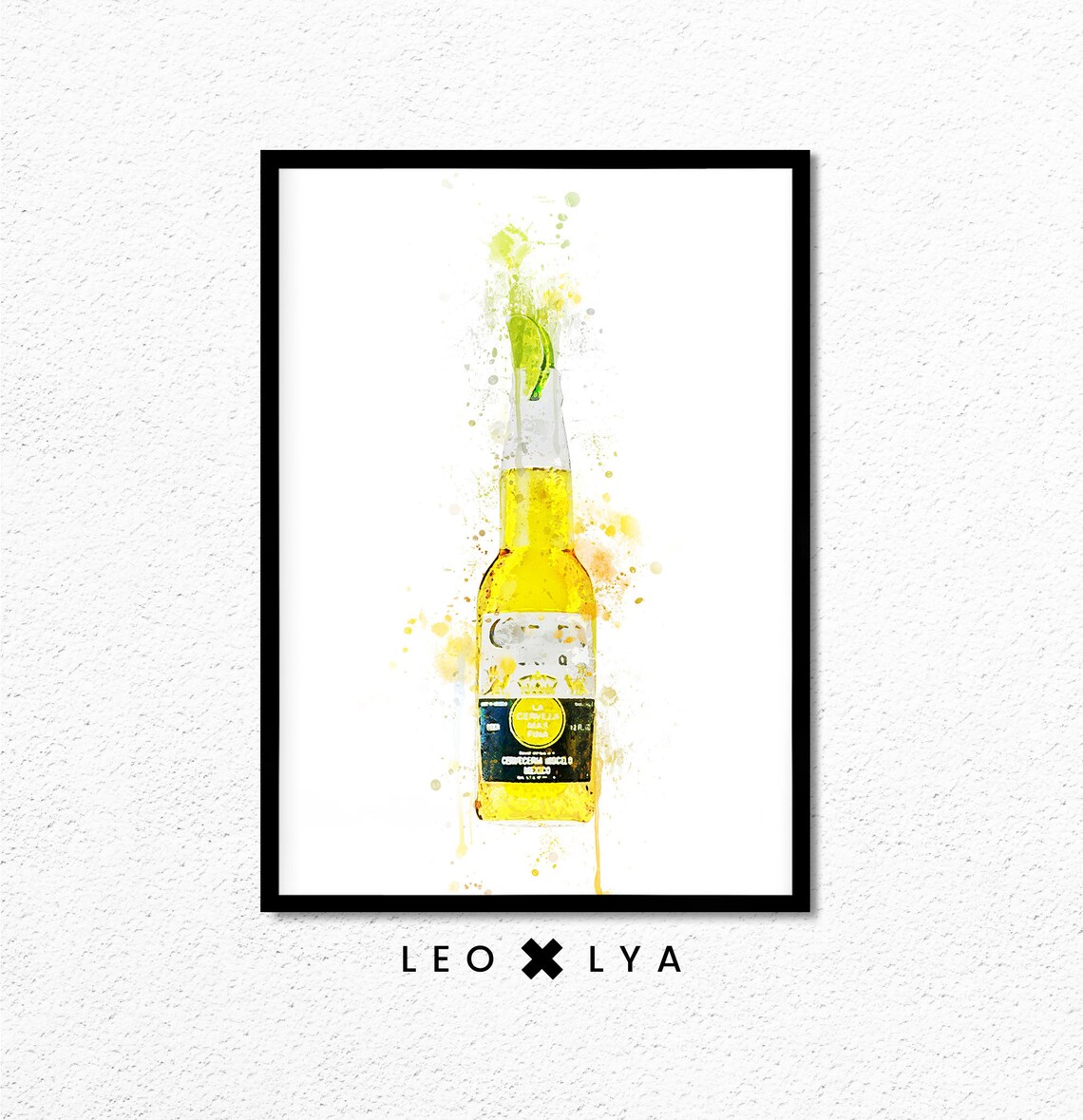Corona Beer Bottle Watercolor Splatter Art Kitchen Bar Wall Poster